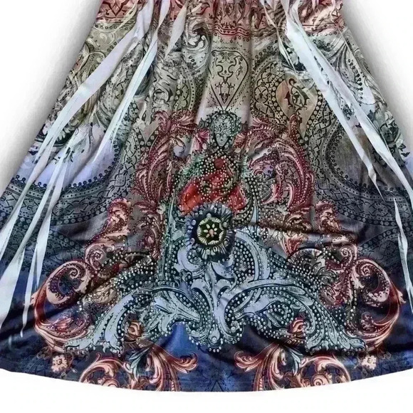 R Rouje Boho Paisley Rhinestone Dress‎ Multicolor Snake Skin Burnout Print 1X - Picture 5 of 5